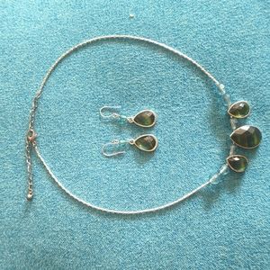 Green & Silver Necklace and Earring Set